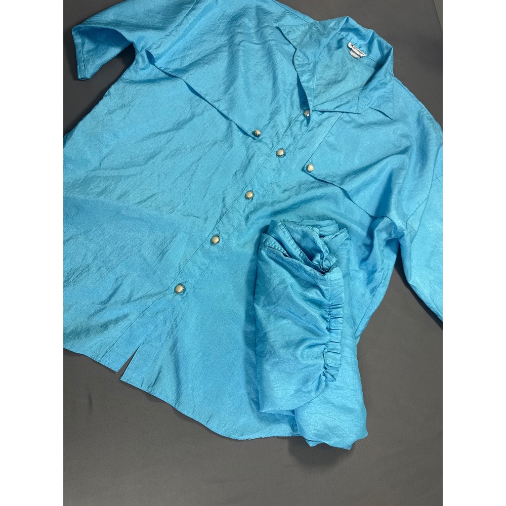 Kreations Vintage Turquoise Blue 2 Piece Set Top Pants Pearl Buttons Women L